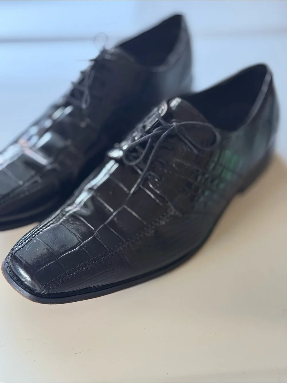 Stacy Adams Black Croc-Embossed Oxford Dress Shoes